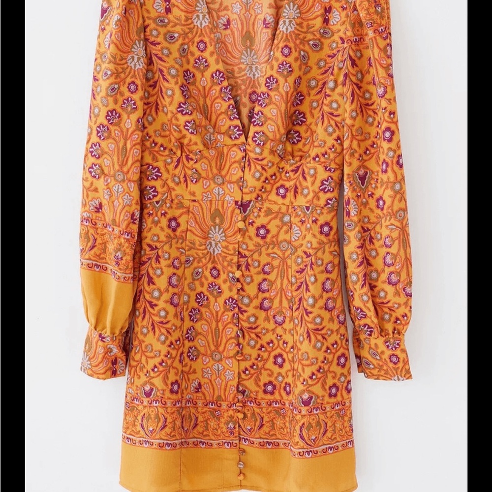 Urban Outfitters Orange Floral Long Sleeve Dress